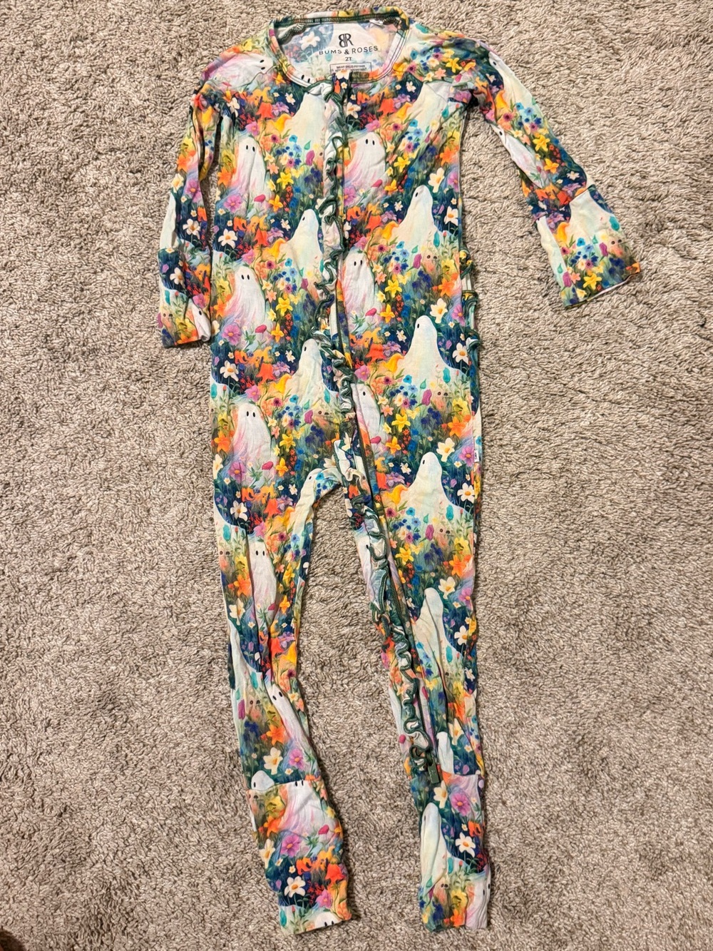 Bums and Roses Halloween ghost floral convertible footie